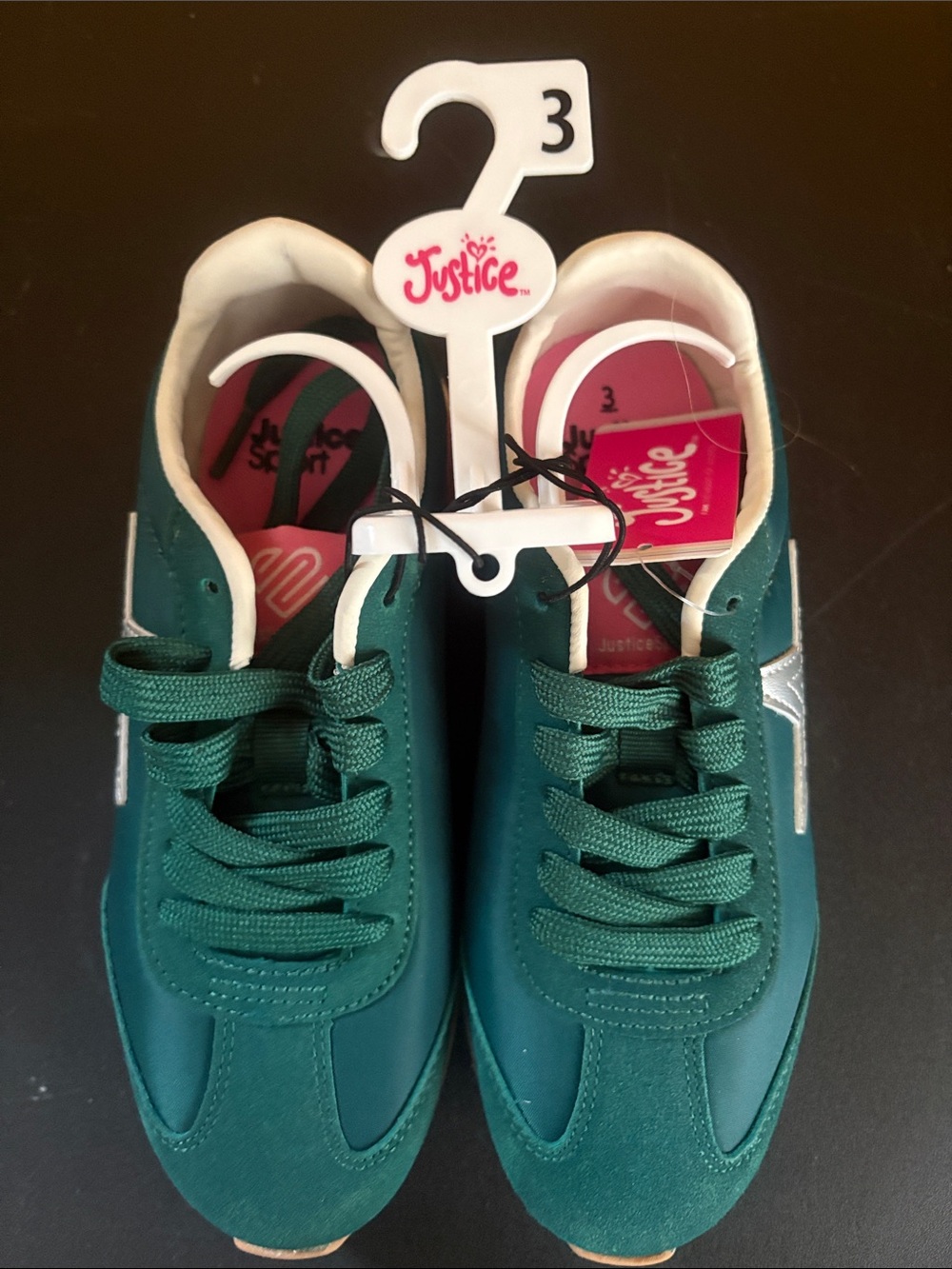 Justice Emerald Green Lace-Up Kids Sneakers with Silver Star Accent